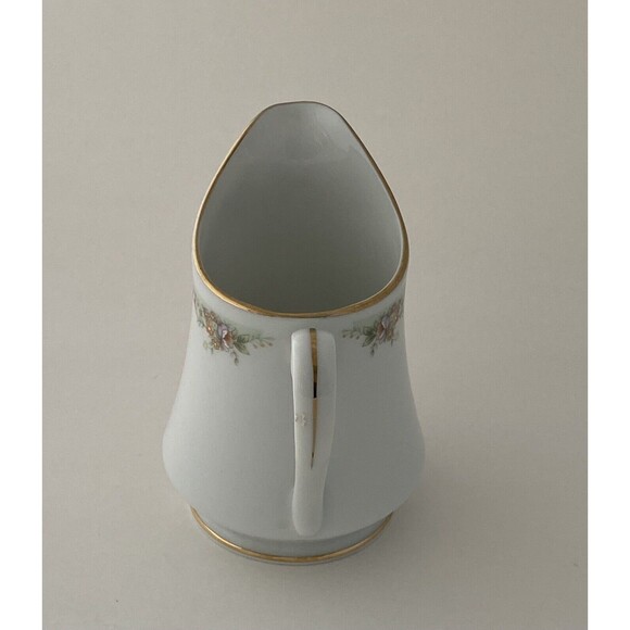 Vintage White Fine Porcelain Small 7 Ounces Creamer Gold Trimming and Flowers - Picture 3 of 10